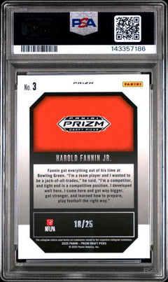 Harold Fannin Jr. 2025 Panini Prizm Draft Picks New Recruits Pink Pulsar 18/25 PSA 10-2