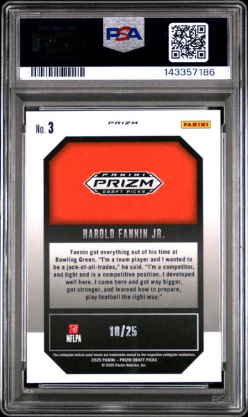 Harold Fannin Jr. 2025 Panini Prizm Draft Picks New Recruits Pink Pulsar 18/25 PSA 10-2