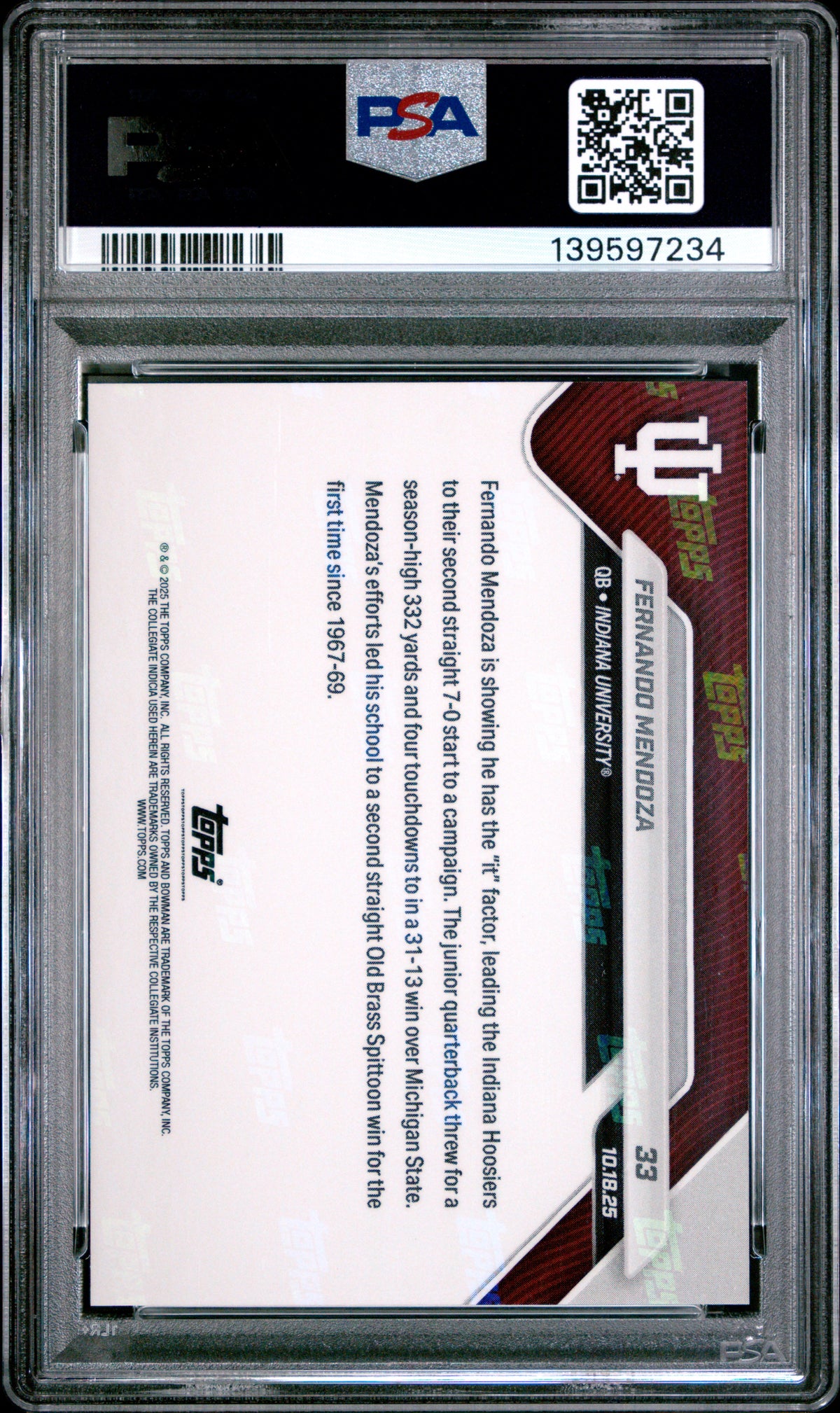 Fernando Mendoza 2025 Bowman U Now #33 PSA 10-2