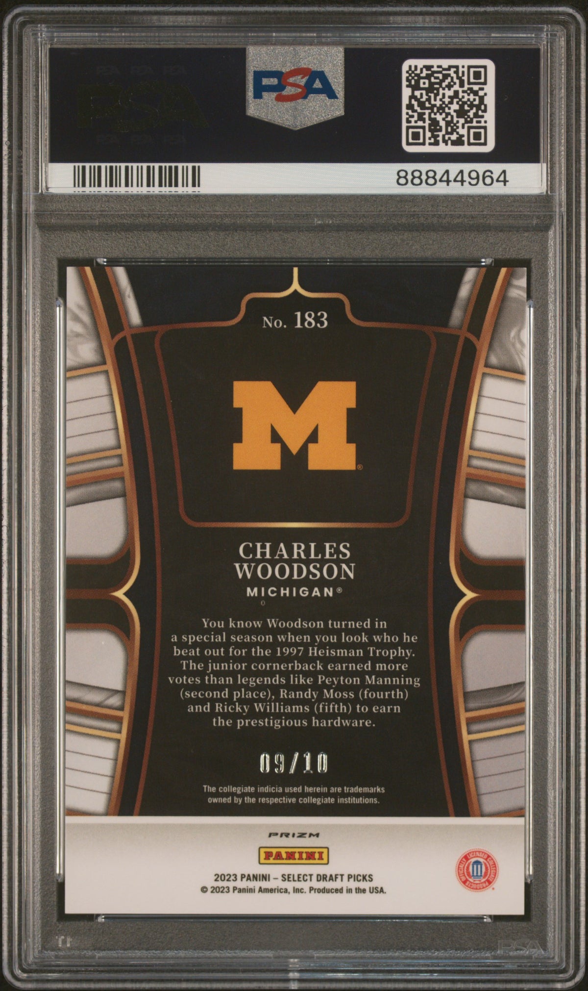 Charles Woodson 2023 Panini Select Draft Picks Gold Prizm 9/10 #183 PSA 10-2