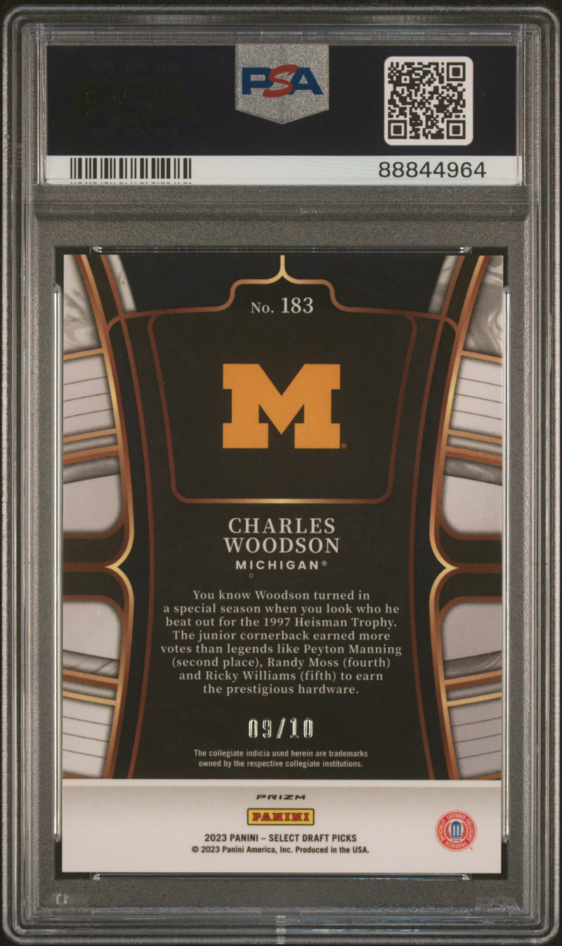 Charles Woodson 2023 Panini Select Draft Picks Gold Prizm 9/10 #183 PSA 10-2