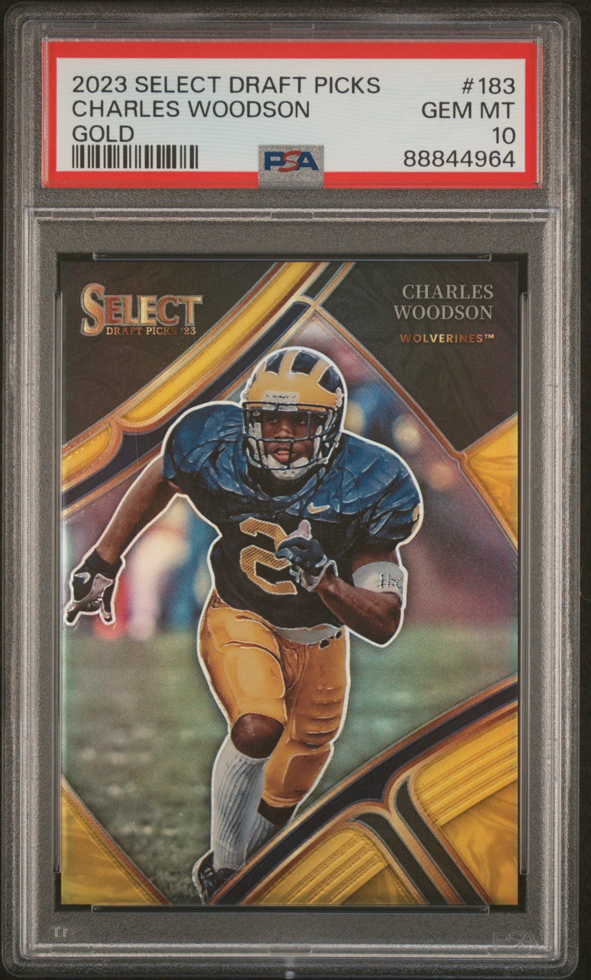 Charles Woodson 2023 Panini Select Draft Picks Gold Prizm 9/10 #183 PSA 10-1