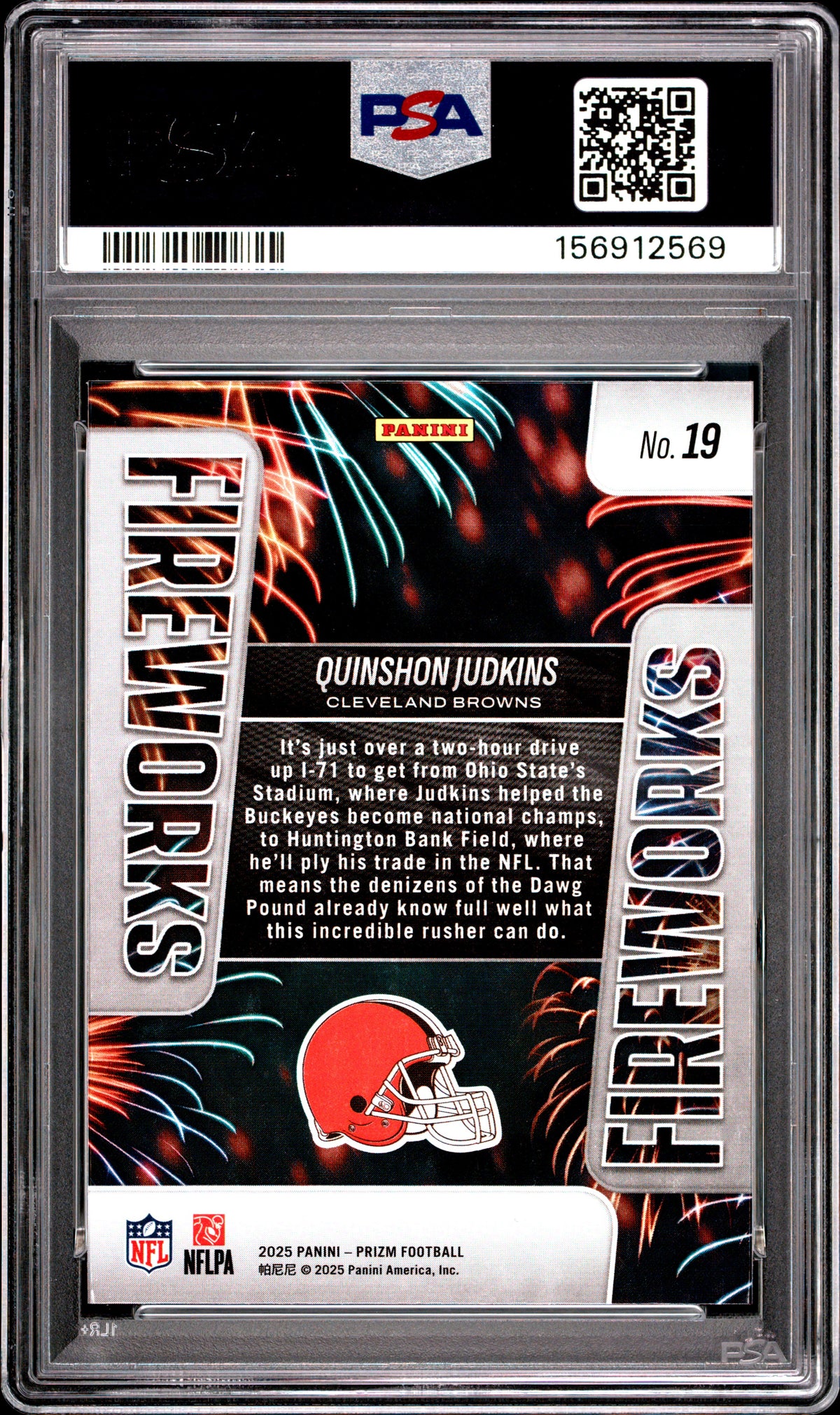 Quinshon Judkins 2025 Panini Prizm Fireworks #19 PSA 10-2