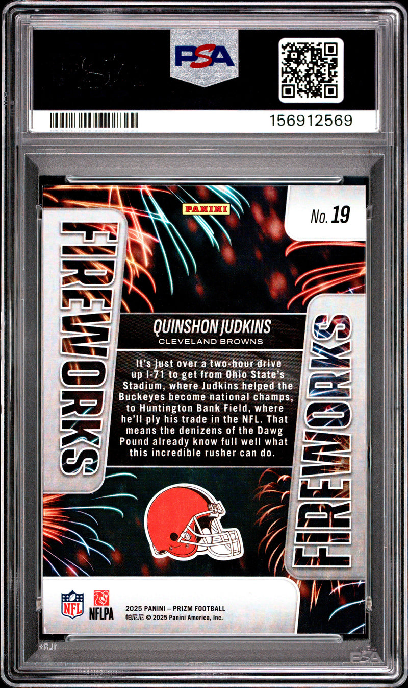 Quinshon Judkins 2025 Panini Prizm Fireworks #19 PSA 10-2