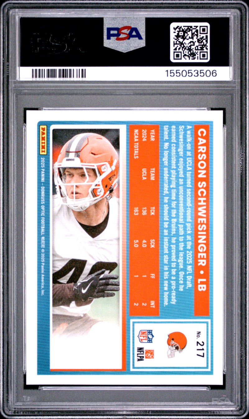 Carson Schwesinger 2025 Panini Donruss Optic #217 PSA 10-2