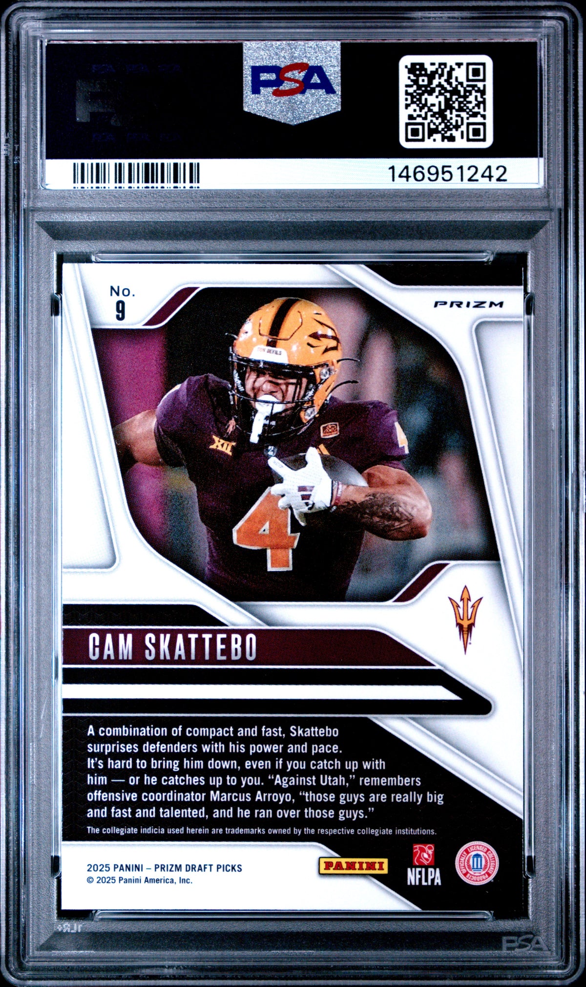 Cam Skattebo 2025 Panini Prizm Draft Picks Silver Prizm #9 PSA 10-2