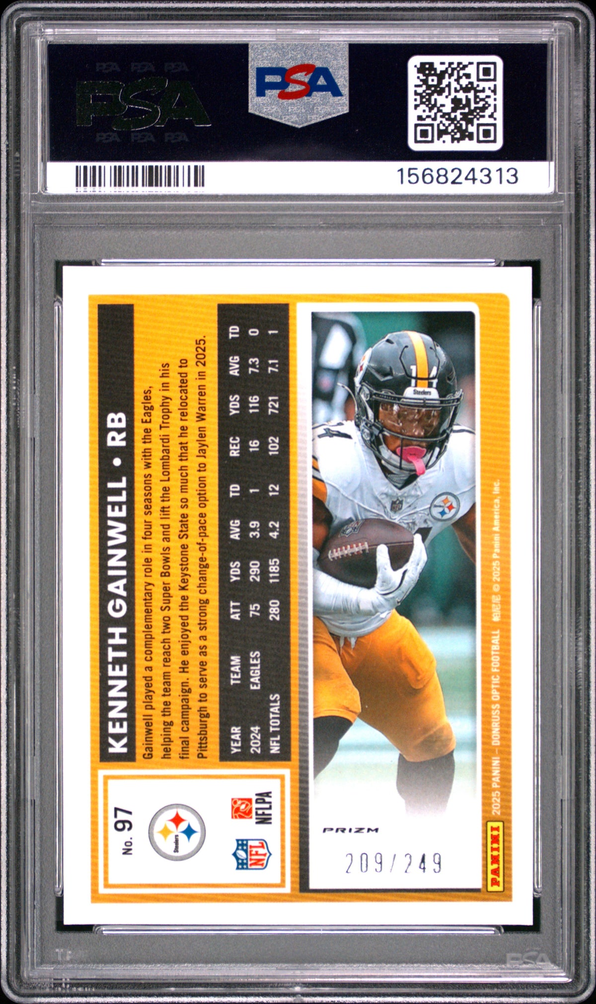 Kenneth Gainwell 2025 Panini Donruss Optic Blue 209/249 #97 PSA 10-2