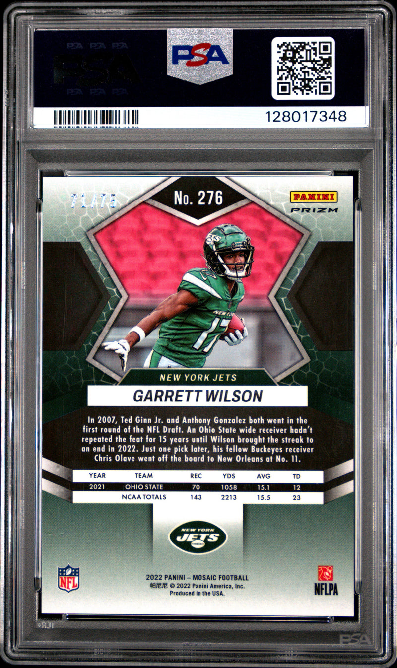 Garrett Wilson 2022 Panini Mosaic No Huddle Blue 71/75 #276 PSA 10-2