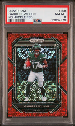 Garrett Wilson 2022 Panini Prizm No Huddle Red 50/50 #309 PSA 8-1