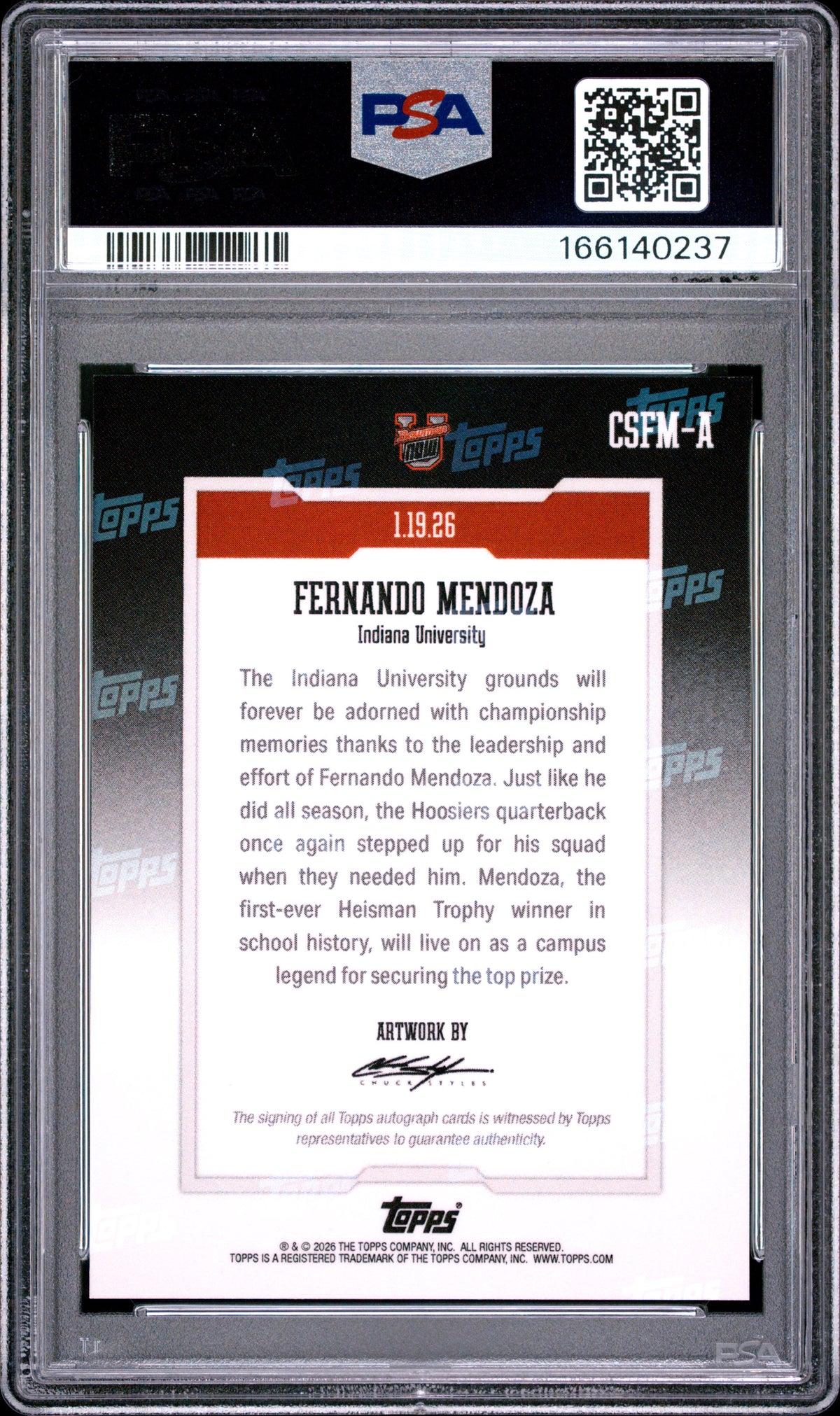 Fernando Mendoza 2025 Bowman U Now Art Card #CSFM-A PSA 10-2