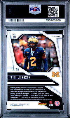 Will Johnson 2025 Panini Prizm Draft Picks Gold Shimmer 12/15 #60 PSA 10-2