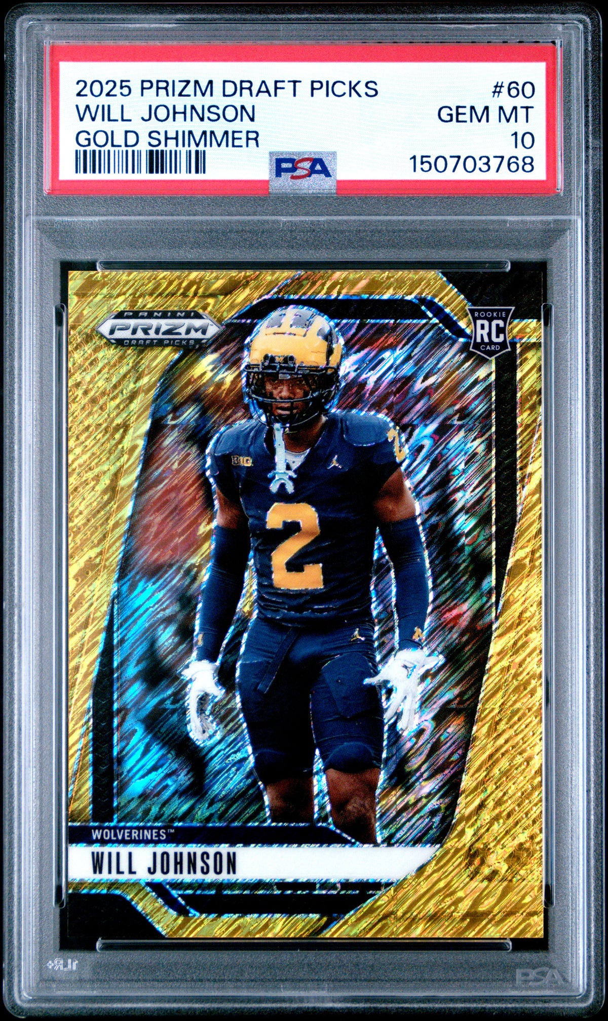 Will Johnson 2025 Panini Prizm Draft Picks Gold Shimmer 12/15 #60 PSA 10