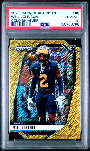 Will Johnson 2025 Panini Prizm Draft Picks Gold Shimmer 12/15 #60 PSA 10