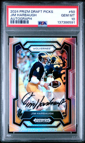 Jim Harbaugh 2024 Panini Prizm Draft Picks Autograph #50 PSA 10