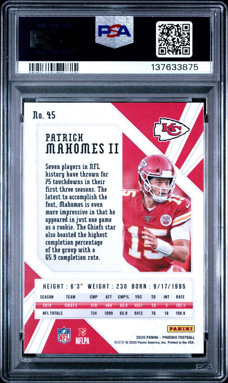 Patrick Mahomes 2020 Panini Phoenix Fire Burst #45 PSA 9-2