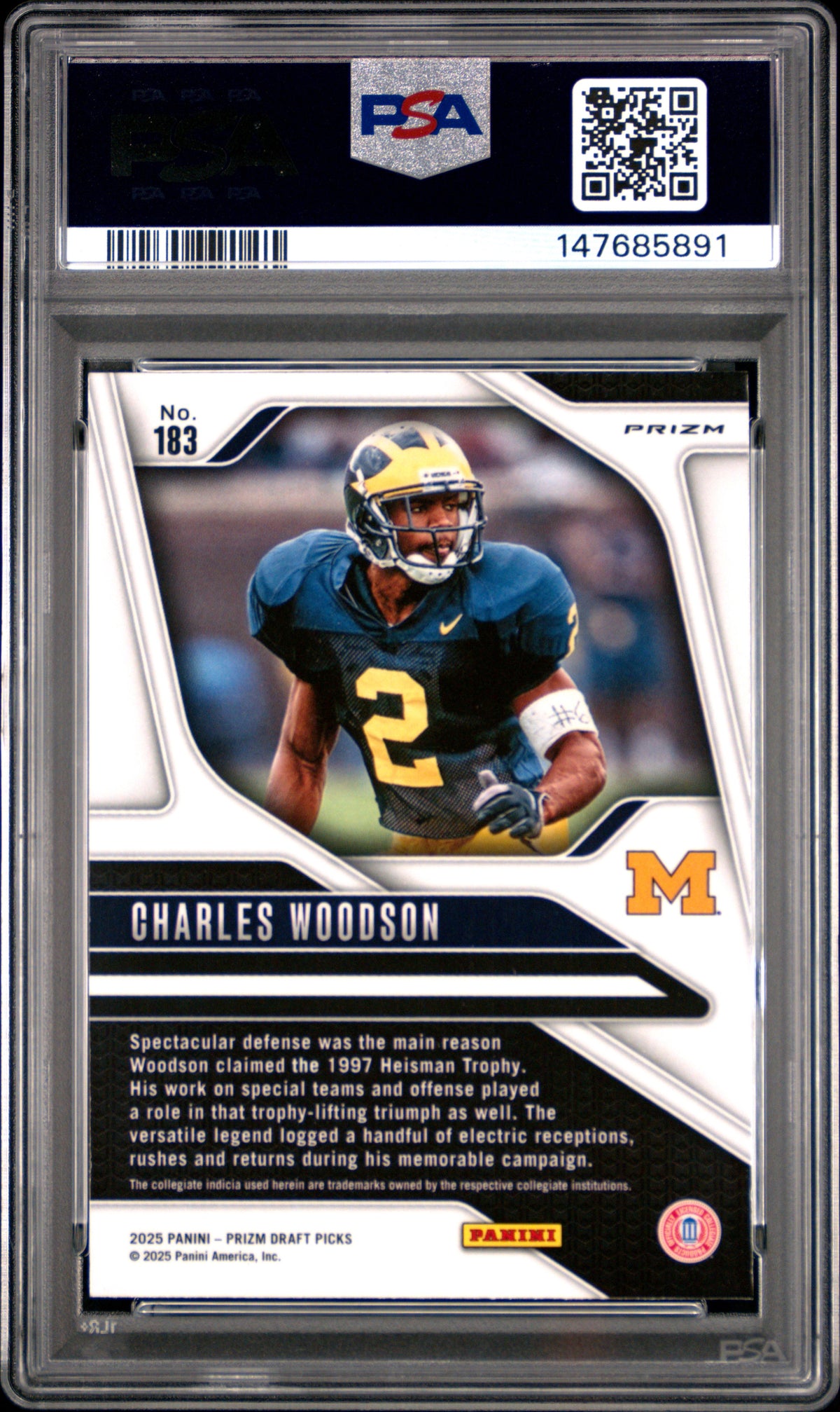 Charles Woodson 2025 Panini Prizm Draft Picks Purple Wave #183 PSA 10-2