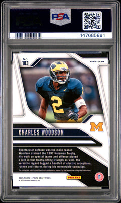 Charles Woodson 2025 Panini Prizm Draft Picks Purple Wave #183 PSA 10-2