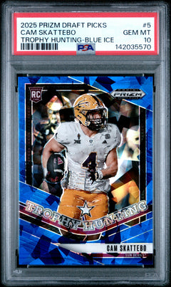 Cam Skattebo 2025 Panini Prizm Draft Picks Trophy Hunting-Blue Ice 126/149 #5 PSA 10-1