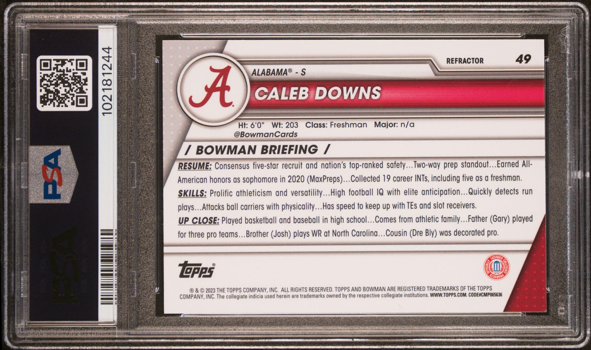 Caleb Downs 2023 Bowman University Chrome Refractor #49 PSA 10
