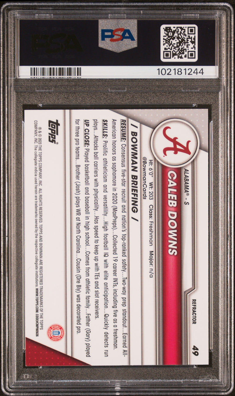 Caleb Downs 2023 Bowman University Chrome Refractor #49 PSA 10-2