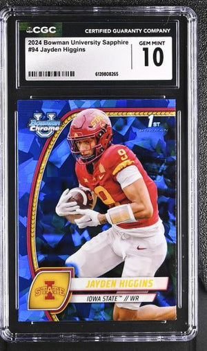 Jayden Higgins 2024 Bowman University Sapphire #94 CGC 10