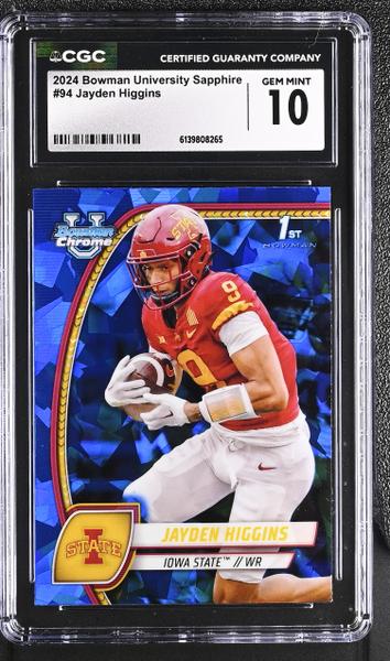 Jayden Higgins 2024 Bowman University Sapphire #94 CGC 10-1