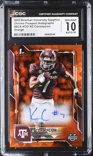 KC Concepcion Orange 17/25 2025 Bowman University Sapphire Chrome Prospect Autographs #BCA-KCO CGC 10 Auto 10-1