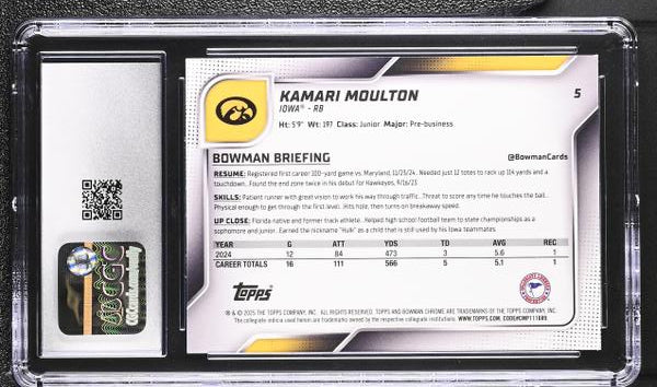 Kamari Moulton 2025 Bowman University Sapphire #5 CGC 10