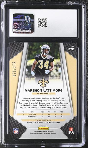 Marshon Lattimore Orange 20/275 2017 Prizm #272 CGC 10-2