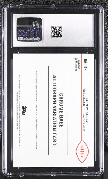 Leroy Kelly Green Geometric Refractor 96/99 2024 Chrome Autographs #BA-LKE CGC 9 Auto 10-2