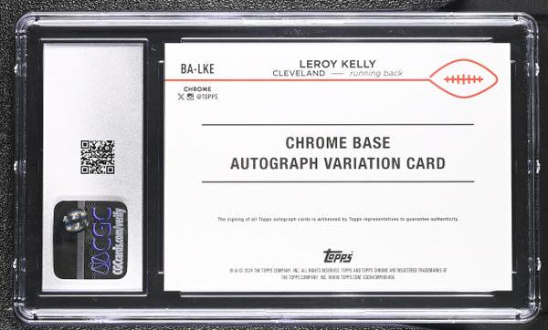 Leroy Kelly Green Geometric Refractor 96/99 2024 Chrome Autographs #BA-LKE CGC 9 Auto 10