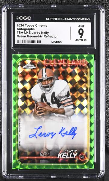 Leroy Kelly Green Geometric Refractor 96/99 2024 Chrome Autographs #BA-LKE CGC 9 Auto 10-1