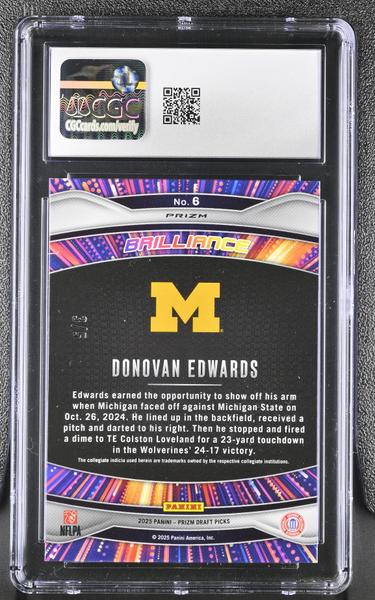 Donovan Edwards Black Gold 3/5 2025 Prizm Draft Picks Brilliance #6 CGC 9.5-2