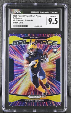 Donovan Edwards Black Gold 3/5 2025 Prizm Draft Picks Brilliance #6 CGC 9.5-1