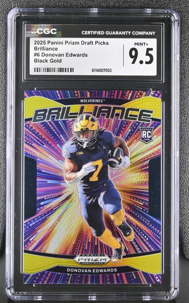 Donovan Edwards Black Gold 3/5 2025 Prizm Draft Picks Brilliance #6 CGC 9.5-1