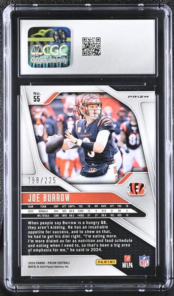 Joe Burrow Purple Ice 198/225 2024 Prizm #55 CGC 10-2