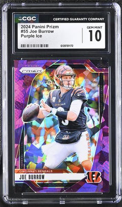 Joe Burrow Purple Ice 198/225 2024 Prizm #55 CGC 10-1