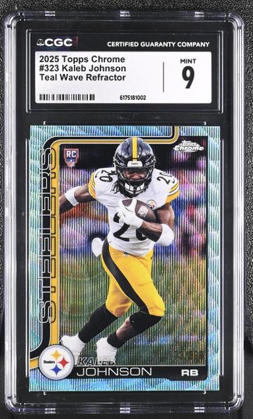 Kaleb Johnson Teal Wave Refractor 173/199 2025 Topps Chrome #323 CGC 9-1
