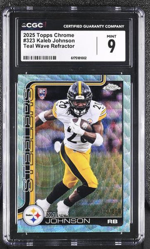 Kaleb Johnson Teal Wave Refractor 173/199 2025 Topps Chrome #323 CGC 9