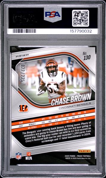 Chase Brown 2025 Panini Prizm Purple Ice 22/225 #130 PSA 10-2