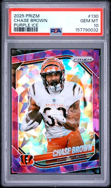 Chase Brown 2025 Panini Prizm Purple Ice 22/225 #130 PSA 10-1