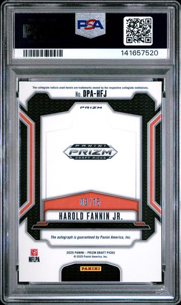 Harold Fannin Jr. 2025 Panini Prizm Draft Picks Autographs Gold Shimmer 3/15 #DPA-HFJ PSA 10-2