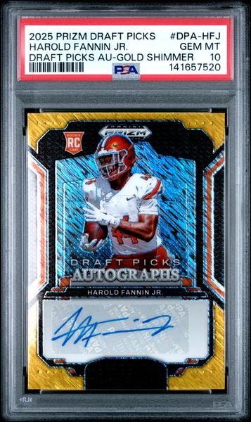 Harold Fannin Jr. 2025 Panini Prizm Draft Picks Autographs Gold Shimmer 3/15 #DPA-HFJ PSA 10-1