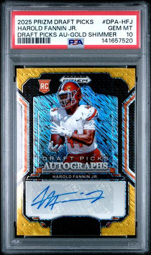 Harold Fannin Jr. 2025 Panini Prizm Draft Picks Autographs Gold Shimmer 3/15 #DPA-HFJ PSA 10