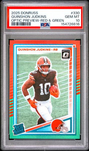 Quinshon Judkins 2025 Panini Donruss Optic Preview Red & Green #330 PSA 10