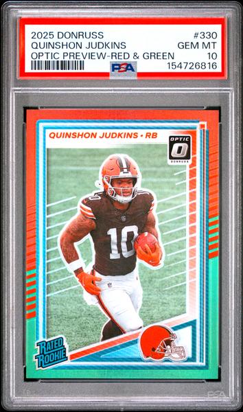 Quinshon Judkins 2025 Panini Donruss Optic Preview Red & Green #330 PSA 10-1