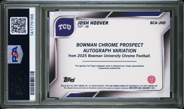 Josh Hoover 2025 Bowman University Chrome Prospect Autographs Stealth Refactor #BCA-JHO PSA 9