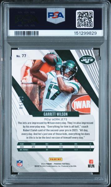 Garrett Wilson 2023 Panini Phoenix Yellow 3/50 #77 PSA 10-2