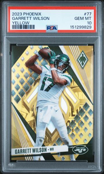 Garrett Wilson 2023 Panini Phoenix Yellow 3/50 #77 PSA 10