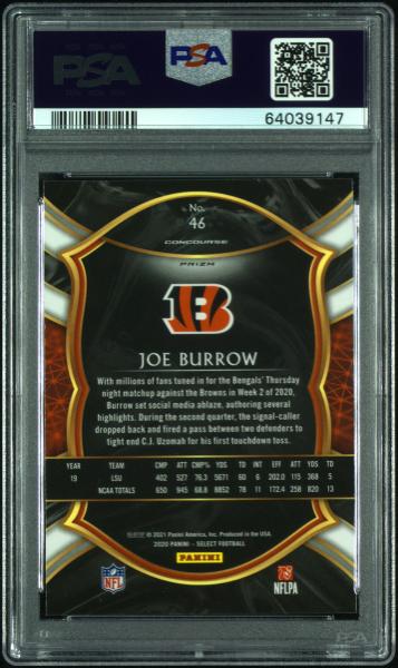 Joe Burrow 2020 Panini Select Silver Prizm #46 PSA 9-2